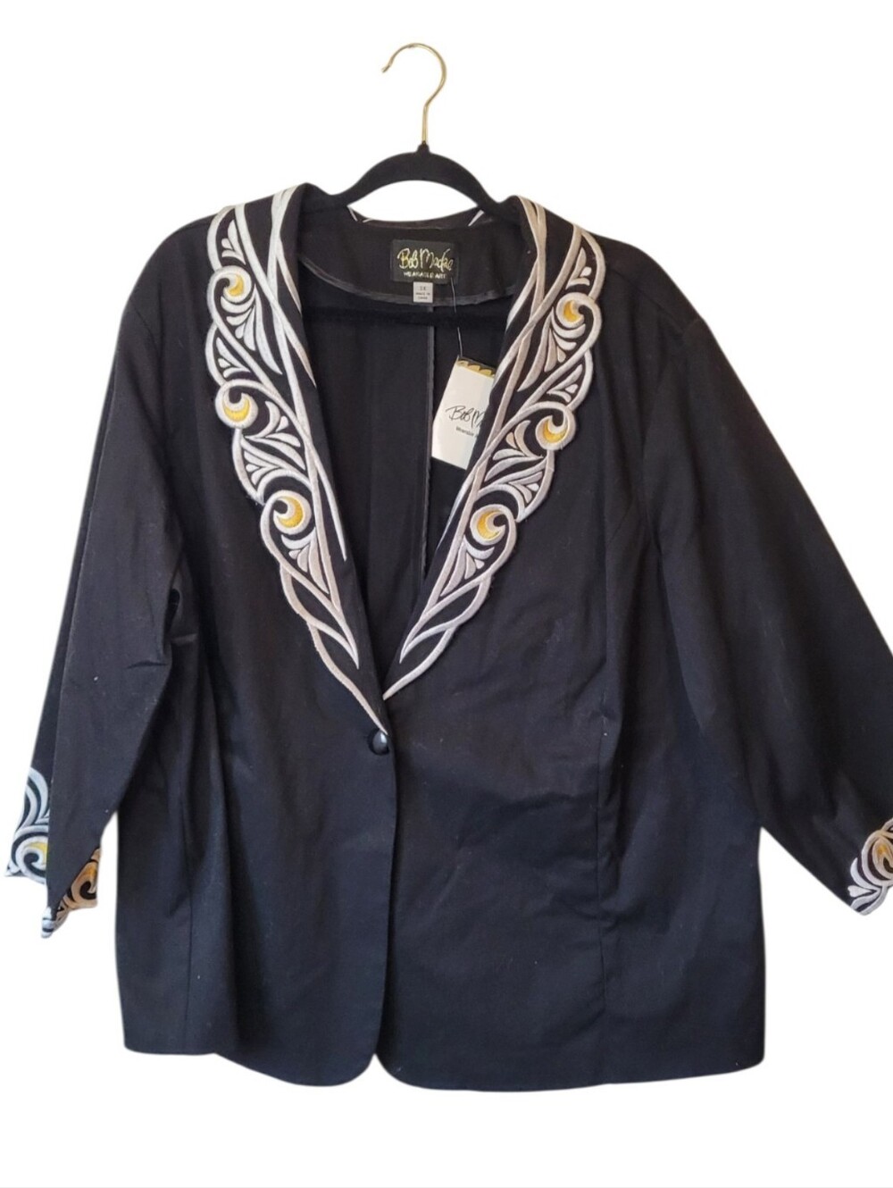 Bob Mackie Black Embroidered Open Blazer Jacket Size 3X NWT